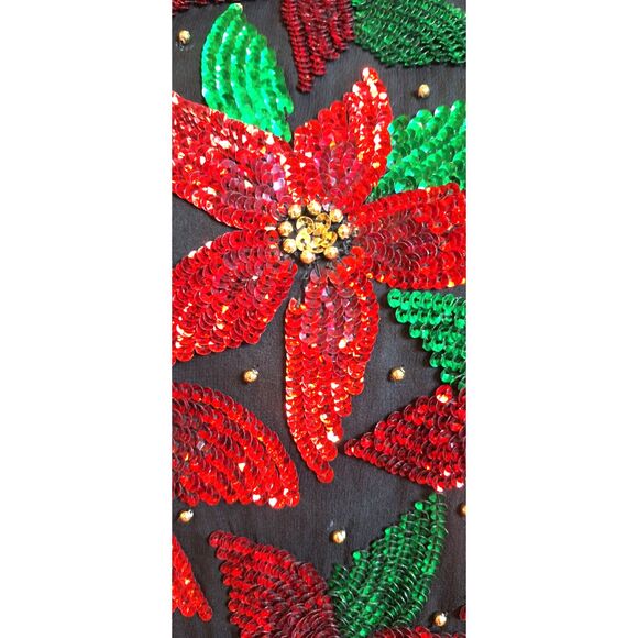 Vintage Laurence Kazar Sequin & Beaded Christmas Poinsettia Top Blouse Sz L - Picture 4 of 11